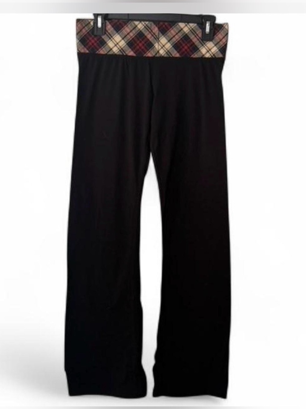 New Black Yoga Pants With Plaid Waistband - SZ L